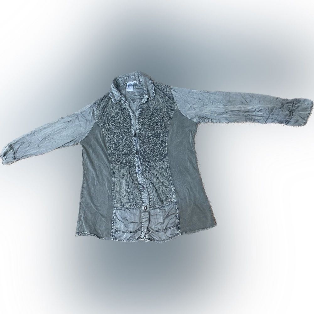 Vintage Parsley & Sage Chambray Detailed Button Down Shirt Faded Green Womens XL